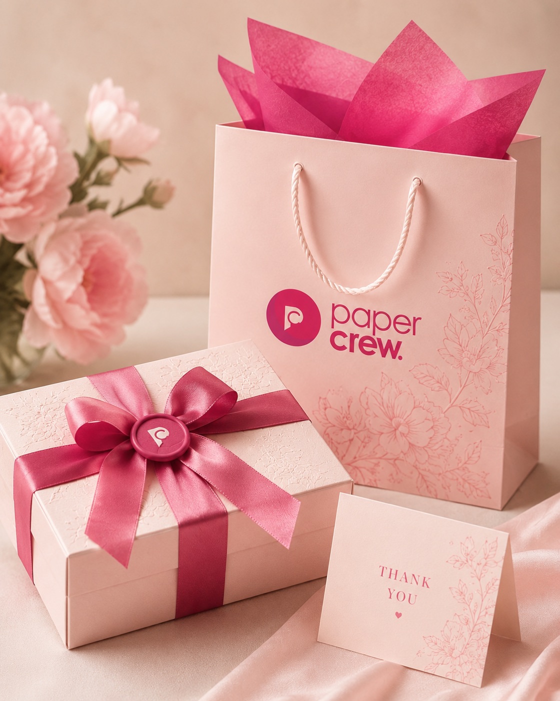 Gift box, paper bag and thank-you card set by Paper Crew